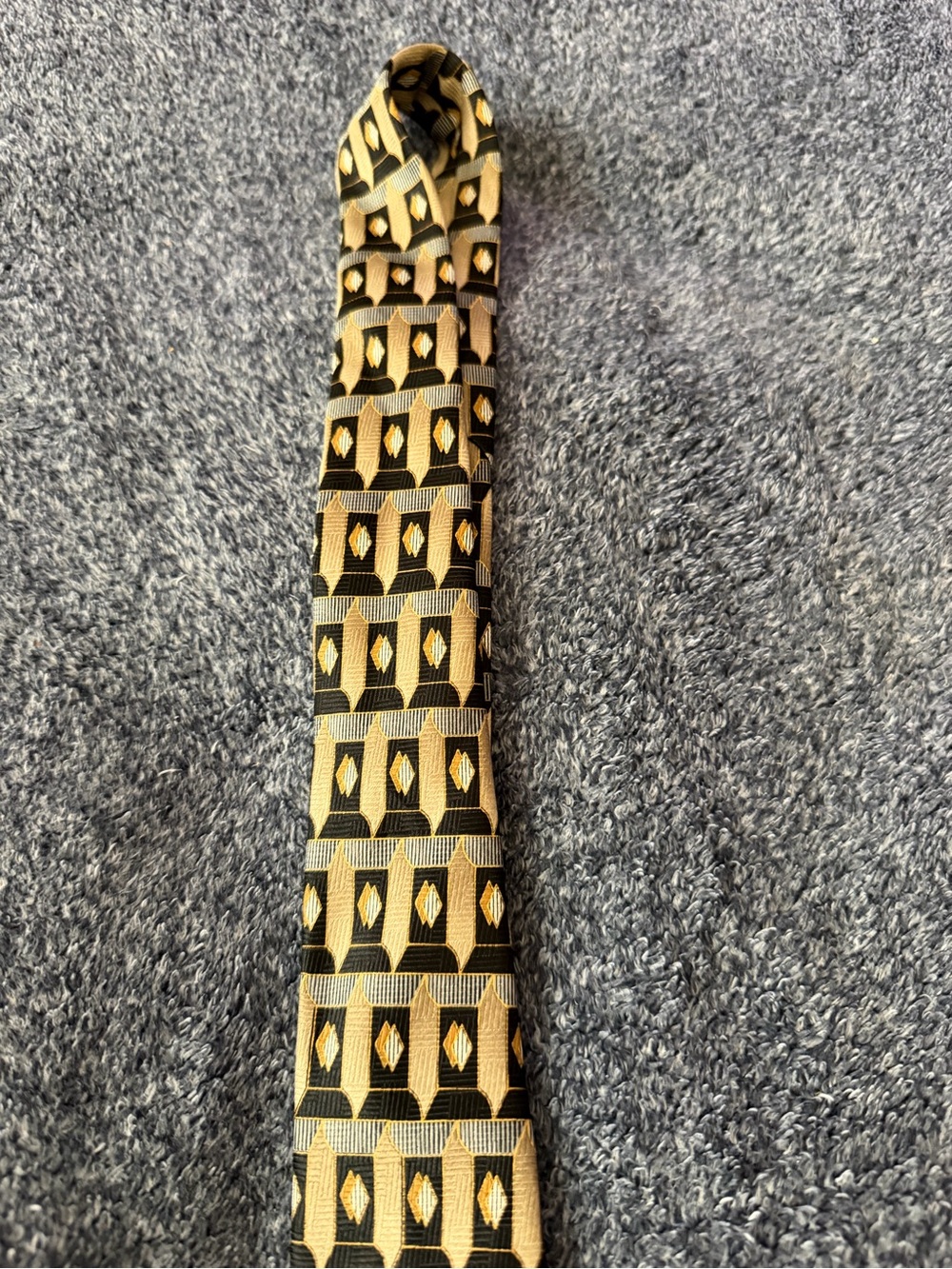 Mark Jason Geometric Black and Gold Patterned Tie